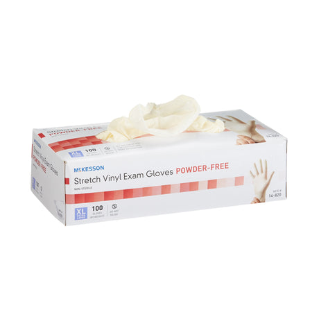 Exam Glove McKesson X-Large NonSterile Stretch Vinyl Standard Cuff Length Smooth Ivory Not Rated - BeHope