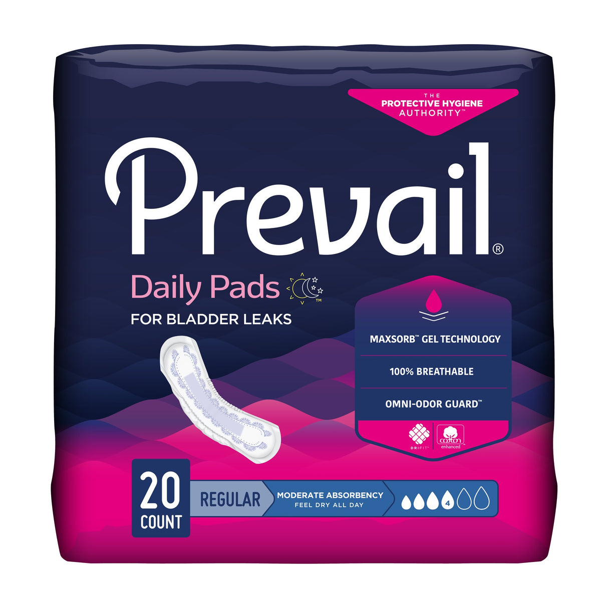 Bladder Control Pad Prevail® Daily Pads 9-1/4 Inch Length Moderate Absorbency Polymer Core One Size Fits Most - BeHope