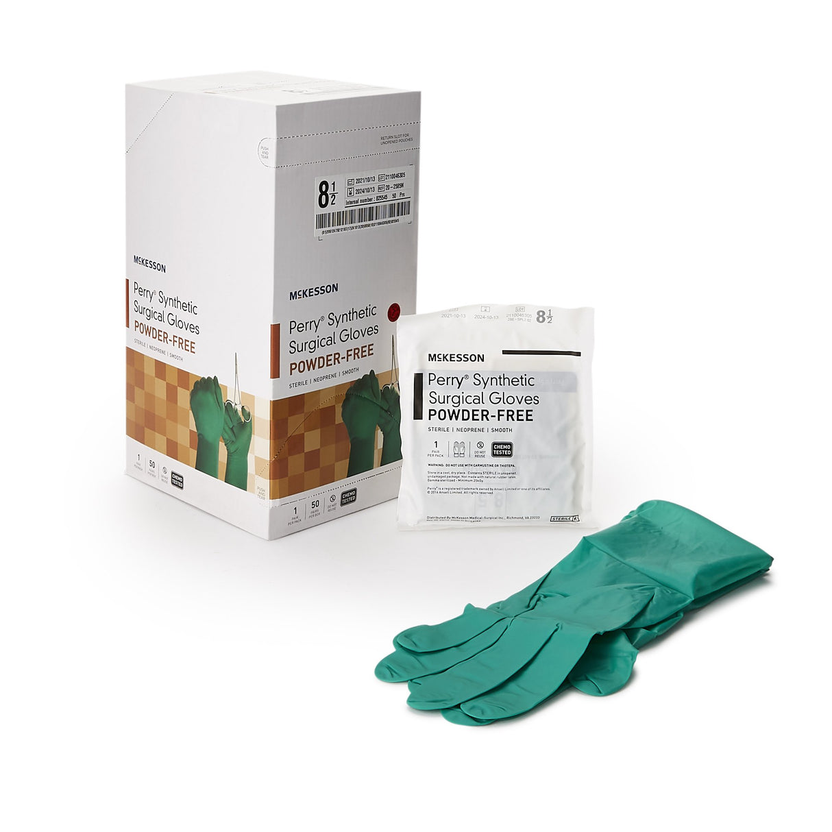 Surgical Glove McKesson Perry® Performance Plus Size 8.5 Sterile Polychloroprene Standard Cuff Length Smooth Dark Green Chemo Tested - BeHope
