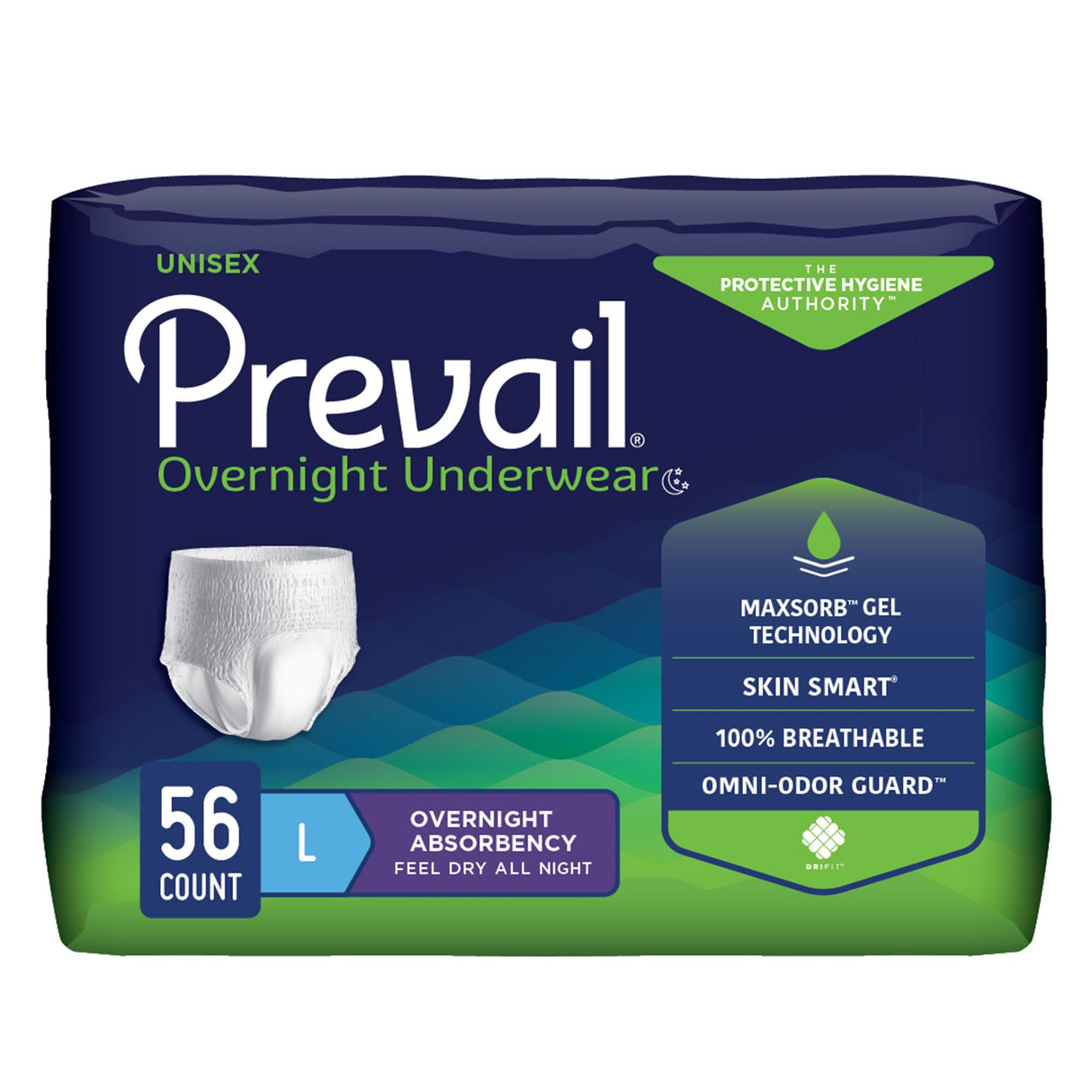 Unisex Adult Absorbent Underwear Prevail® Overnight Pull On with Tear Away Seams Large Disposable Heavy Absorbency - BeHope