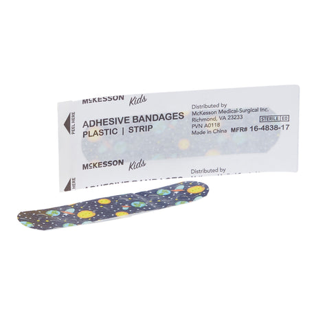 Adhesive Strip McKesson Kids™ Plastic Kid Design (Assorted Prints) 3/4 X 3 Inch Sterile - BeHope