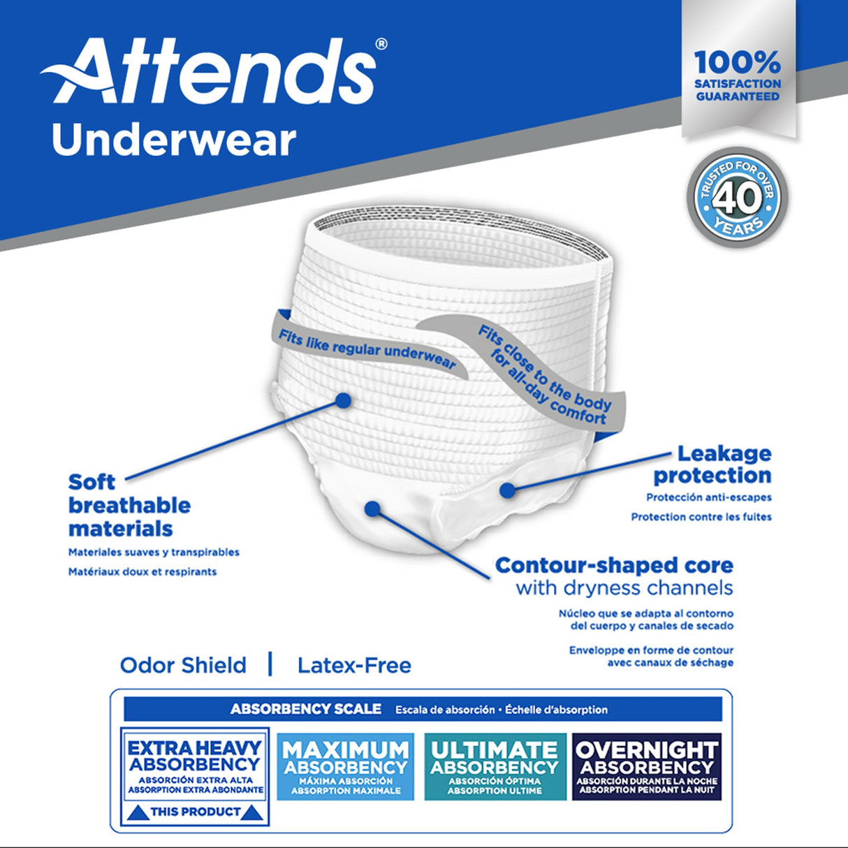Unisex Adult Absorbent Underwear Attends® Care Pull On with Tear Away Seams X-Large Disposable Heavy Absorbency - BeHope