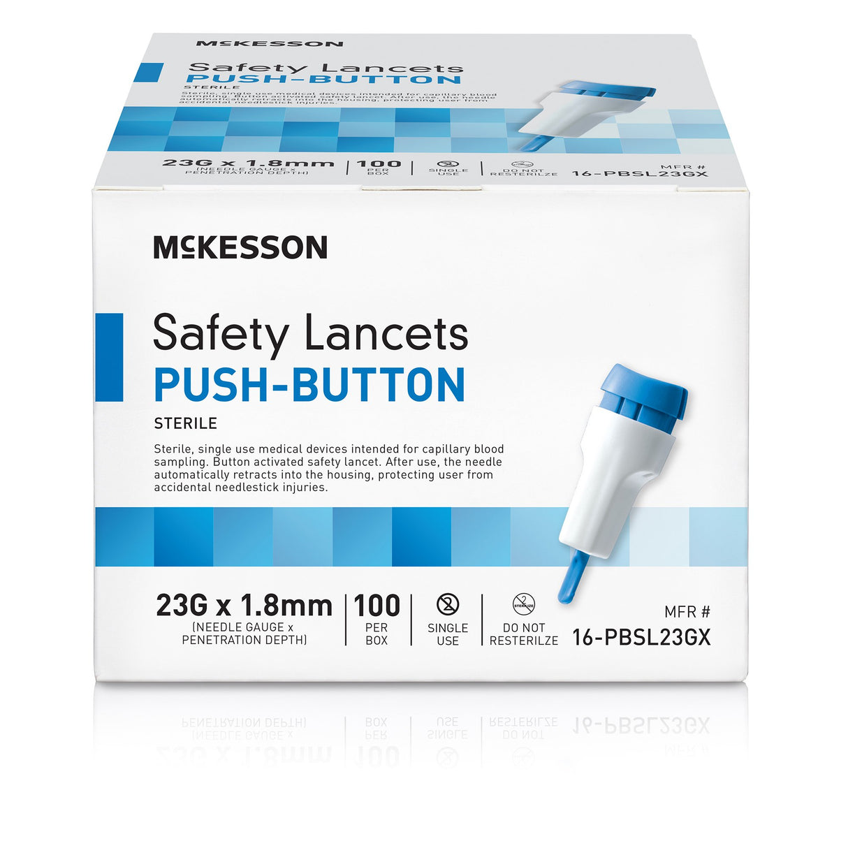 Safety Lancet McKesson 23 Gauge Retractable Push Button Activation Finger - BeHope