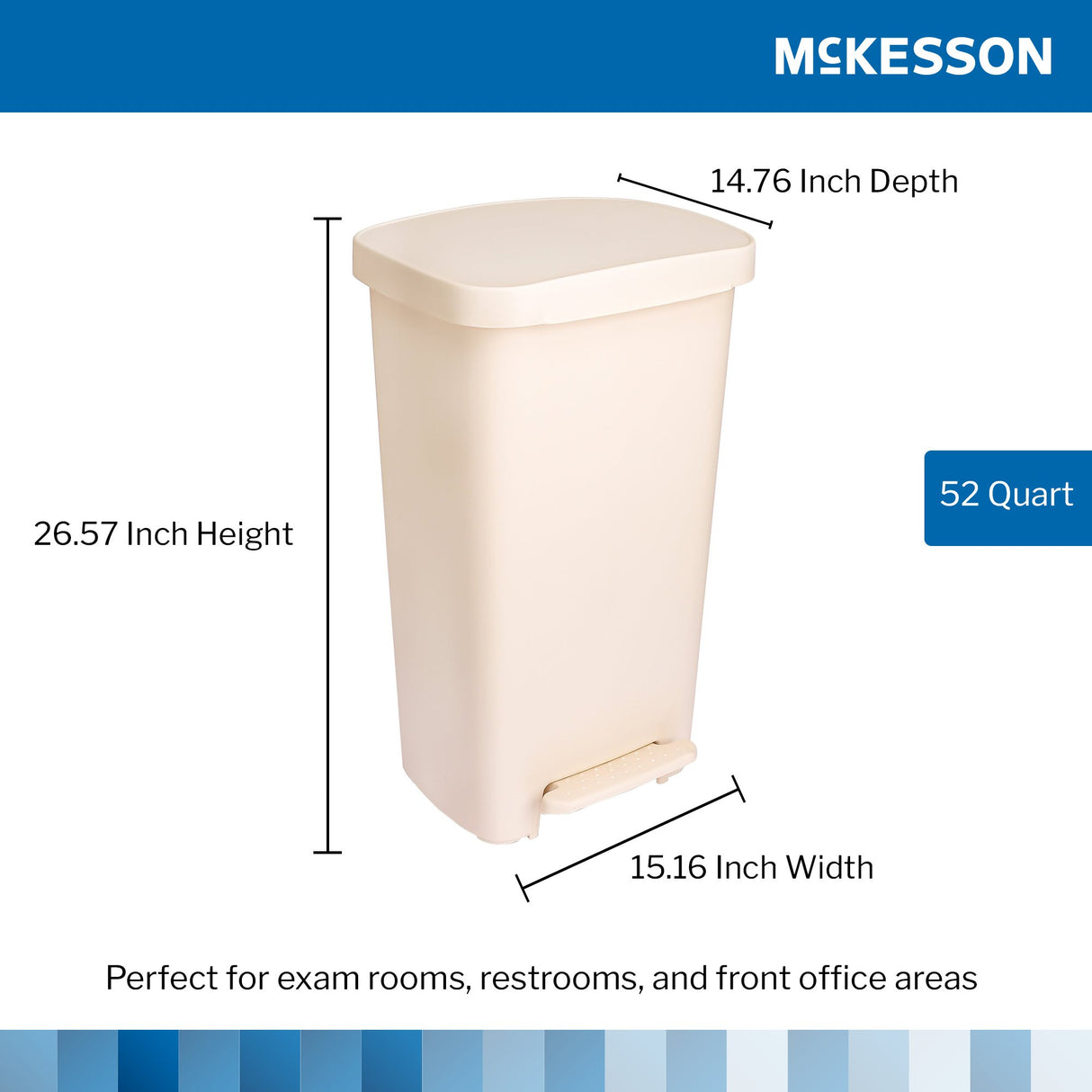 Trash Can McKesson 52 Quart / 13 gal. Beige Plastic Rectangular - BeHope