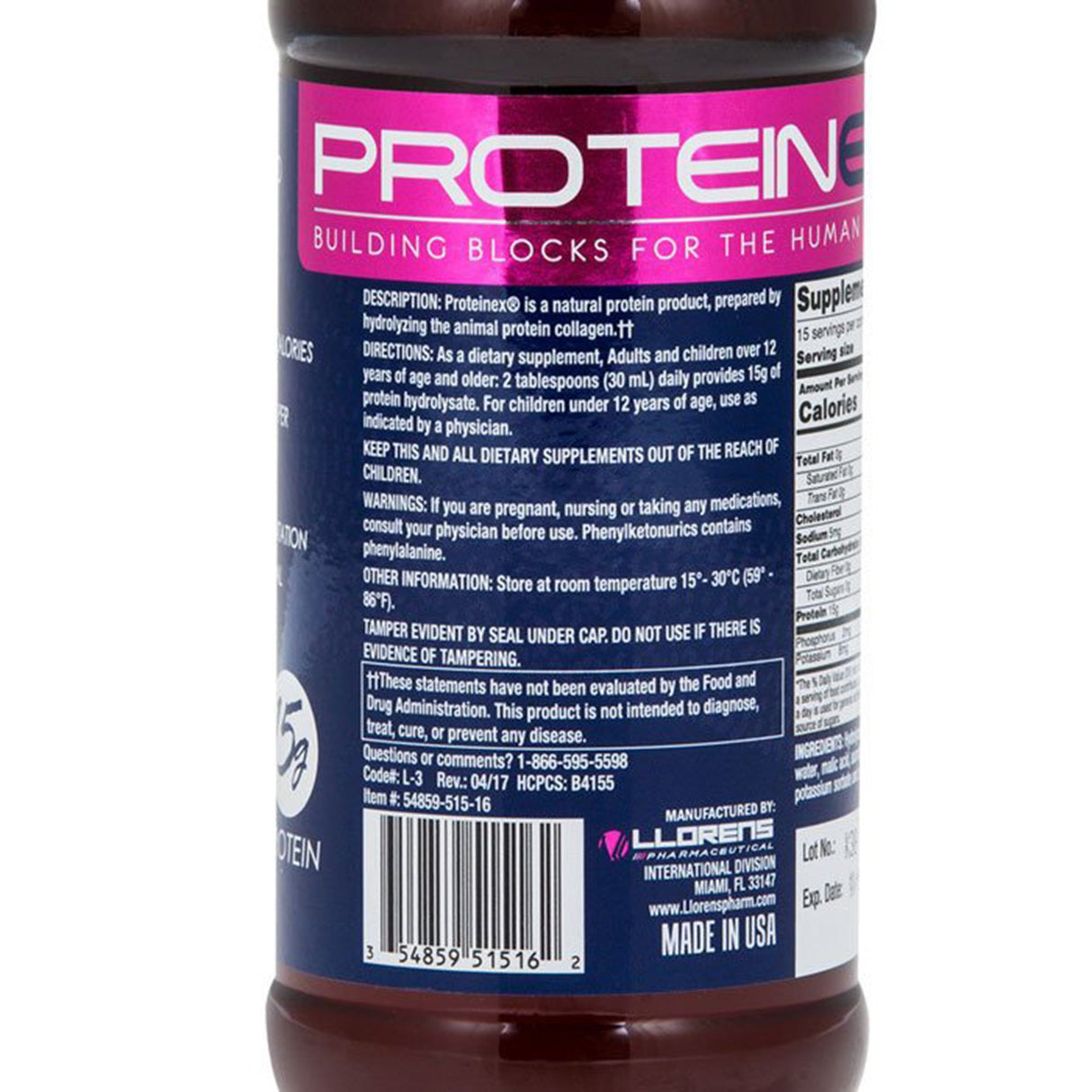 Oral Supplement Proteinex® P15 Unflavored Liquid 16 oz. Bottle - BeHope