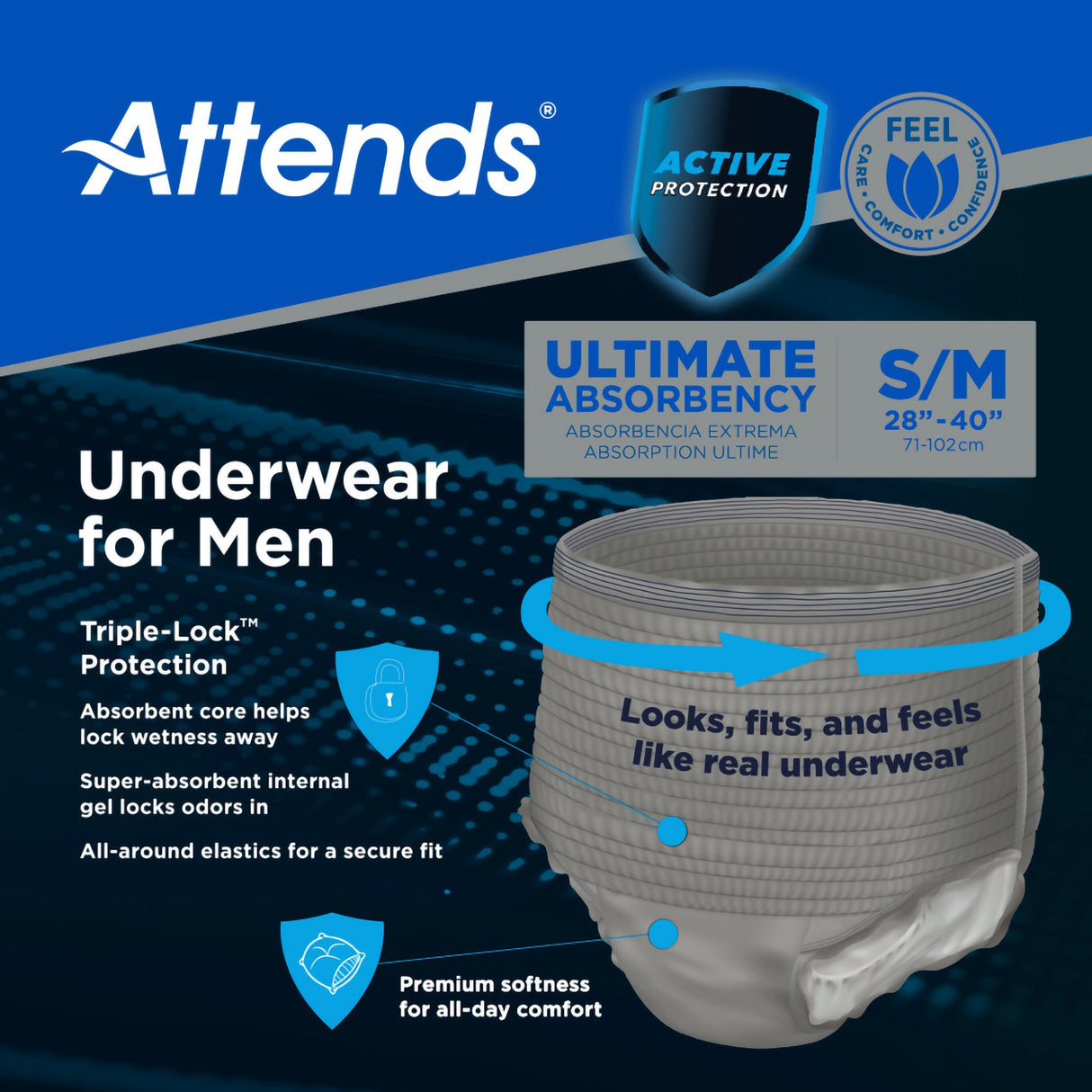 Male Adult Absorbent Underwear Attends® For Men Pull On with Tear Away Seams Small / Medium Disposable Heavy Absorbency - BeHope