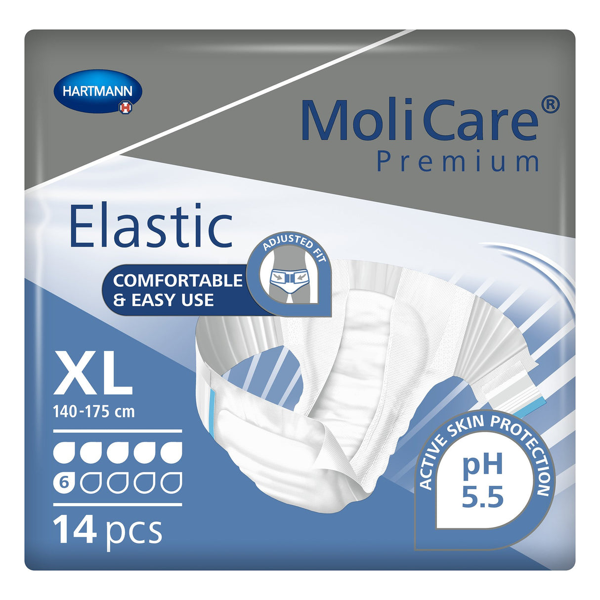 Unisex Adult Incontinence Brief MoliCare® Premium Elastic 6D X-Large Disposable Moderate Absorbency - BeHope