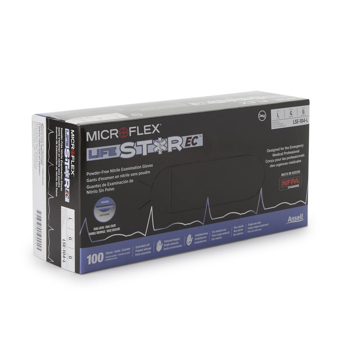 Exam Glove LifeStar™ EC Large NonSterile Nitrile Extended Cuff Length Textured Fingertips White / Blue Fentanyl Tested - BeHope