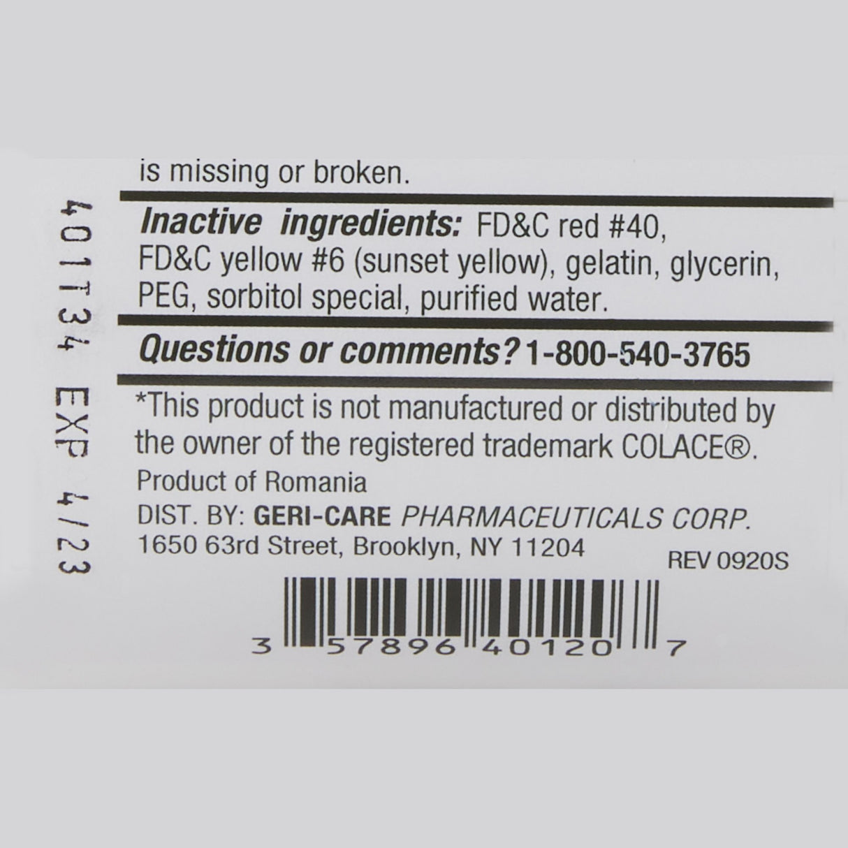 Stool Softener Geri-Care® Softgel 200 per Bottle 100 mg Strength Docusate Sodium - BeHope