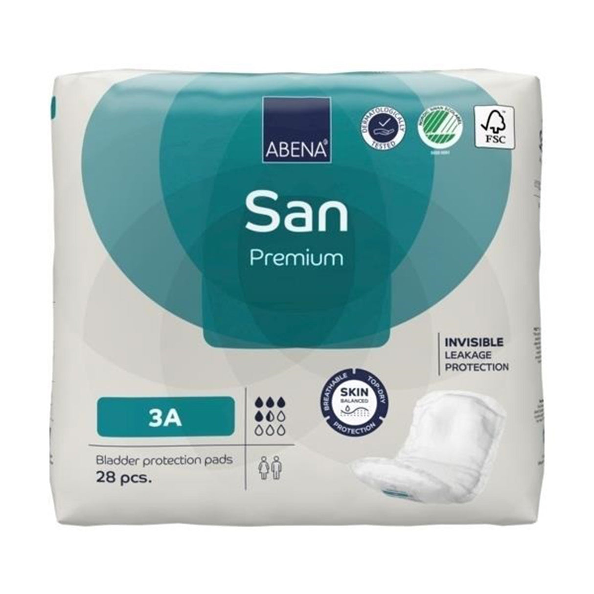 Bladder Control Pad Abena® San Premium 4.3 X 12.9 Inch Moderate Absorbency Fluff / Polymer Core Size 3A - BeHope