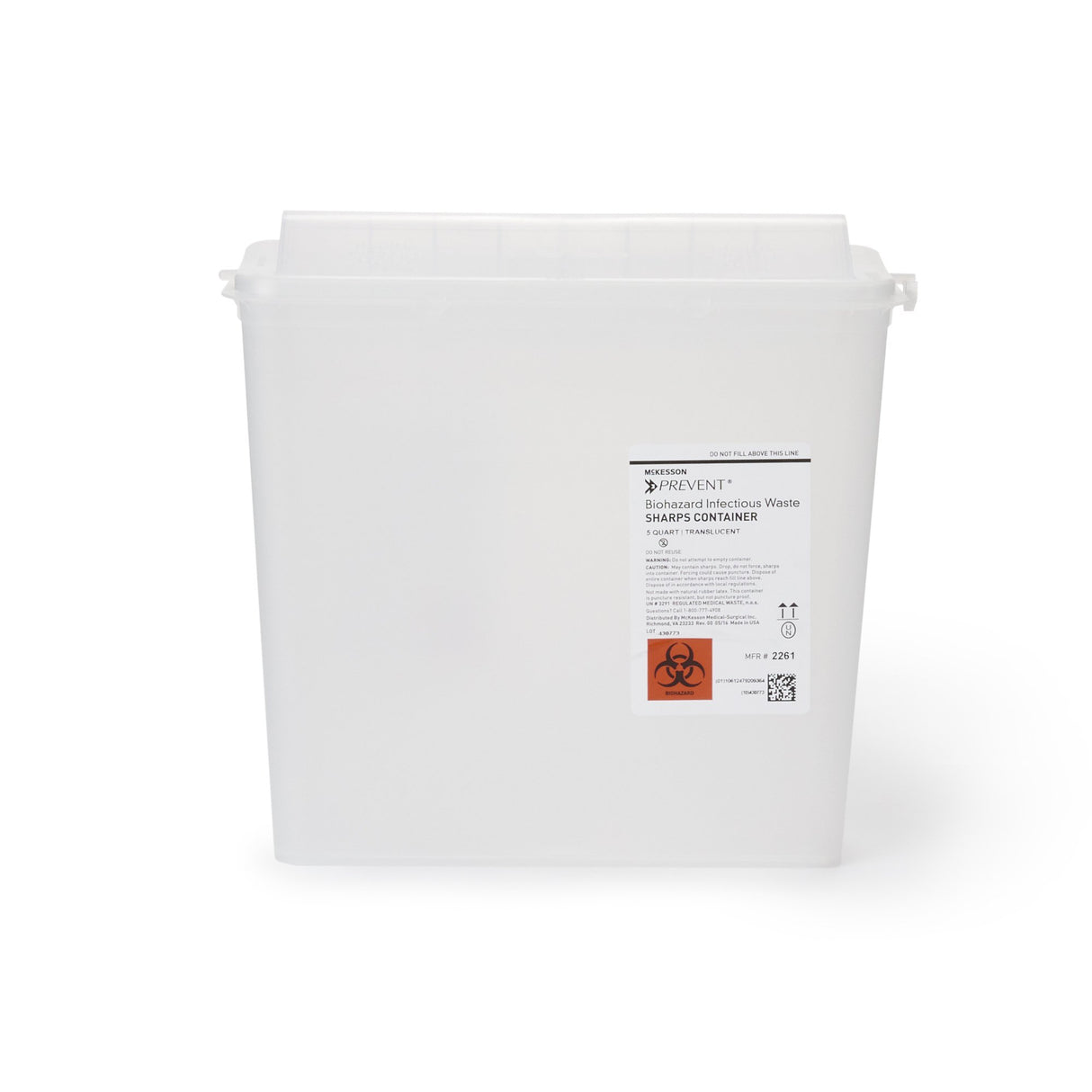 Sharps Container McKesson Prevent® Translucent Base 10-3/4 H X 10-1/2 W X 4-3/4 D Inch Horizontal Entry 1.25 Gallon - BeHope