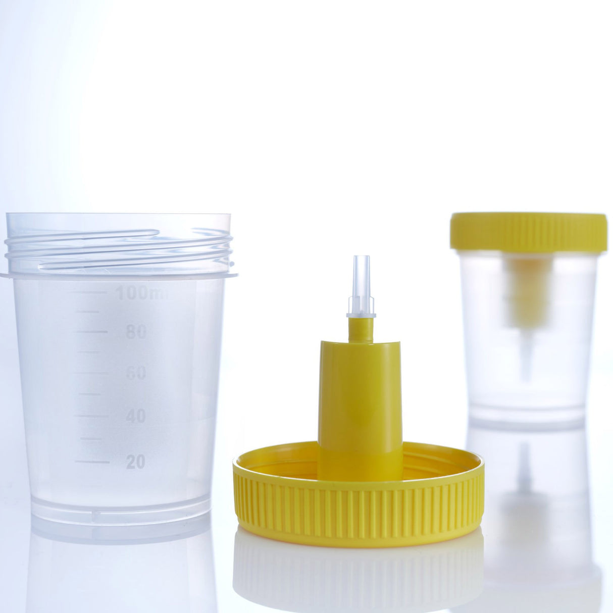 Urine Specimen Container with Integrated Transfer Device 100 mL (3.4 oz.) Screw Cap Patient Information Sterile - BeHope