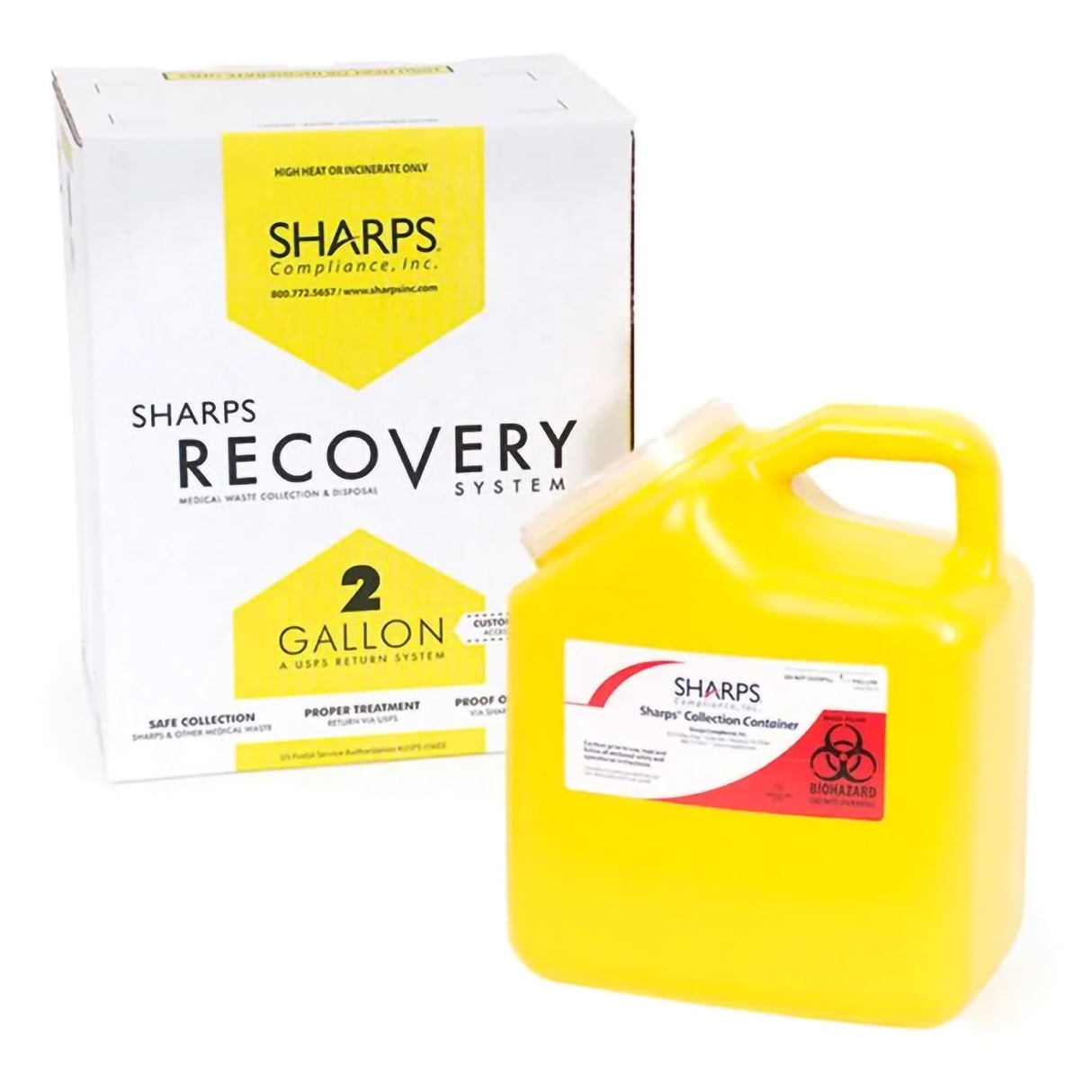 Mailback Chemotherapy Container Sharps Recovery System™ Yellow Base 9 L X 6 W X 11 H Inch Vertical Entry 2 Gallon - BeHope
