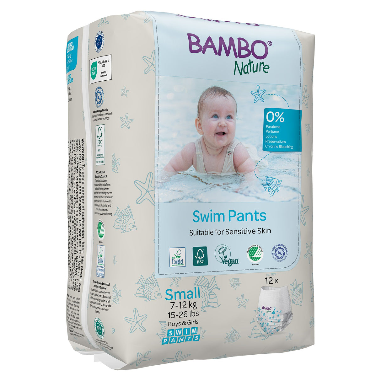 Unisex Baby Swim Diaper Bambo® Nature Pull On with Tear Away Seams Small Disposable Heavy Absorbency - BeHope