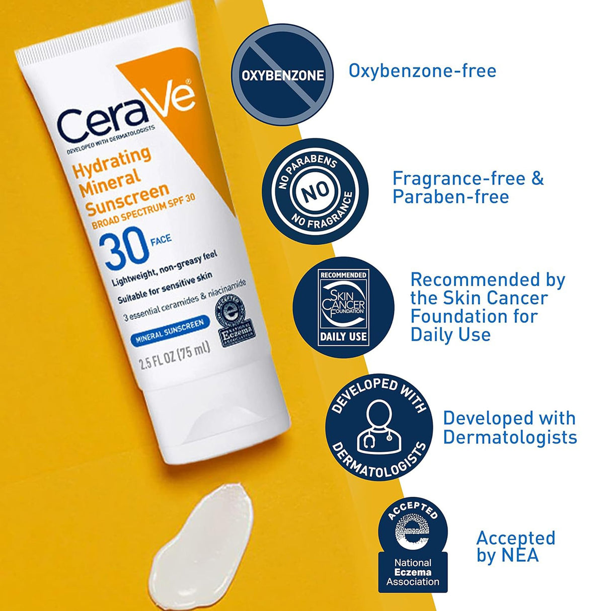 Sunscreen CeraVe® Hydrating Mineral Sunscreen Face SPF 30 Lotion 2.5 oz. Tube - BeHope