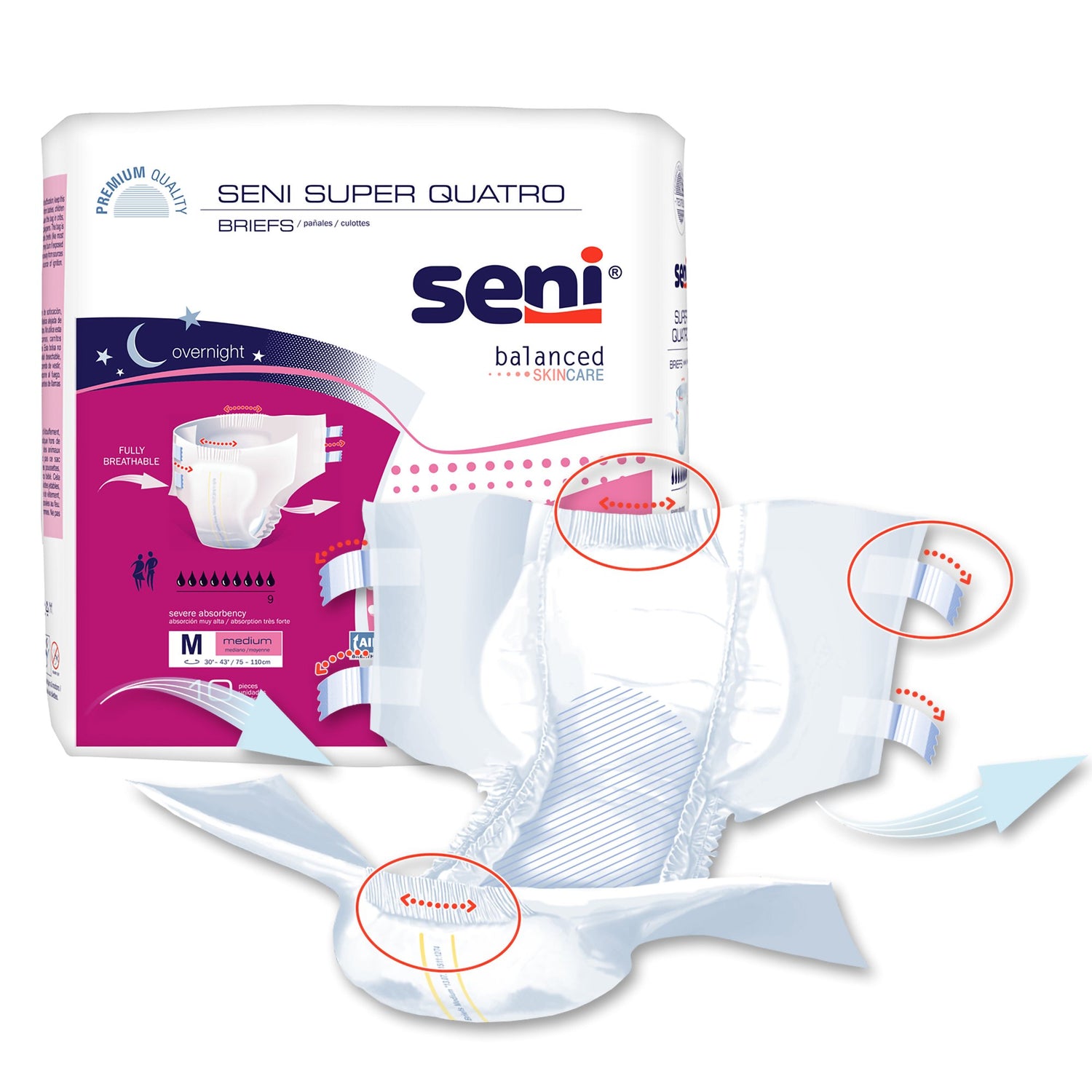 Unisex Adult Incontinence Brief Seni® Super Quatro Medium Disposable Heavy Absorbency - BeHope