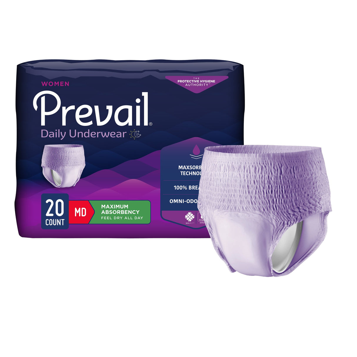 Female Adult Absorbent Underwear Prevail® Daily Underwear Pull On with Tear Away Seams Medium Disposable Heavy Absorbency - BeHope