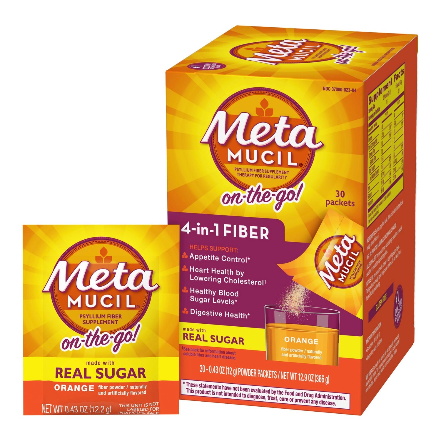 Fiber Supplement Metamucil® Orange Flavor Powder 30 per Box 3.4 Gram Strength Psyllium Husk - BeHope