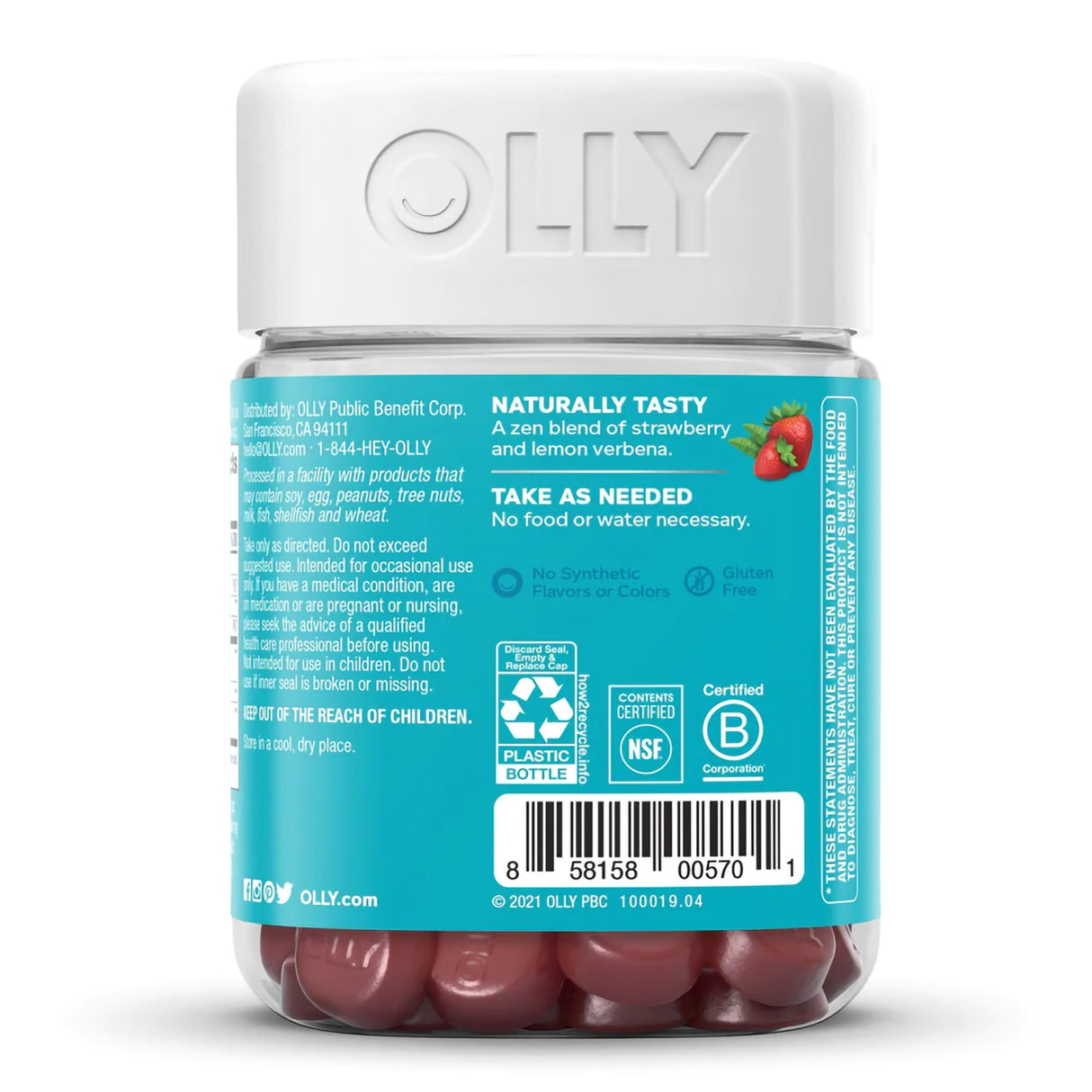 Dietary Supplement OLLY® Goodbye Stress® GABA / L-Theanine / Lemon Balm Extract 100 mg - 50 mg - 75 mg Strength Gummy 42 per Bottle Berry Verbena Flavor - BeHope