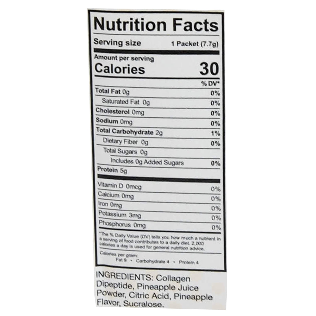 Oral Supplement PUSH Collagen Dipeptide Concentrate Pineapple Flavor Powder 7.7 Gram Individual Packet - BeHope