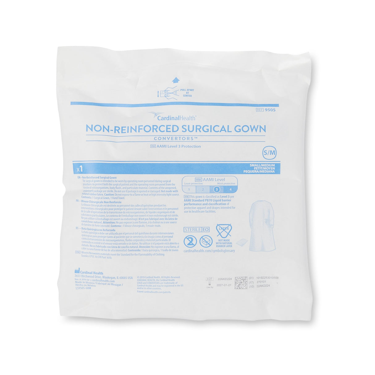 Non-Reinforced Surgical Gown with Towel Astound Small / Medium Blue Sterile AAMI Level 3 Disposable - BeHope