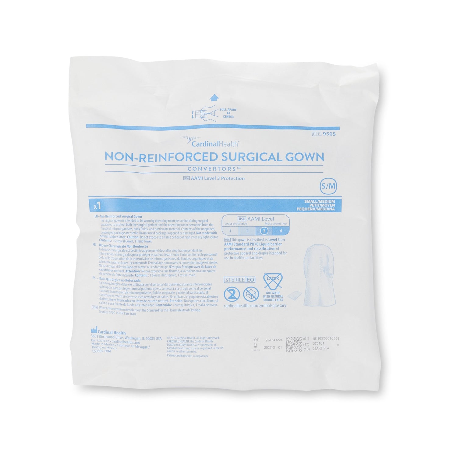 Non-Reinforced Surgical Gown with Towel Astound Small / Medium Blue Sterile AAMI Level 3 Disposable - BeHope