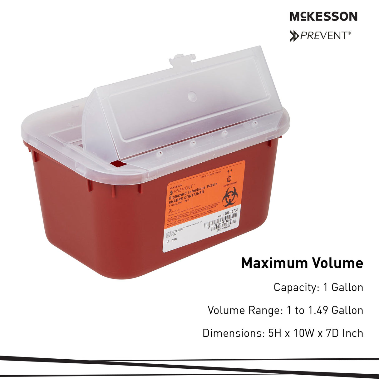 Sharps Container McKesson Red Base 5 H X 10 W X 7 D Inch Horizontal Entry 1 Gallon - BeHope