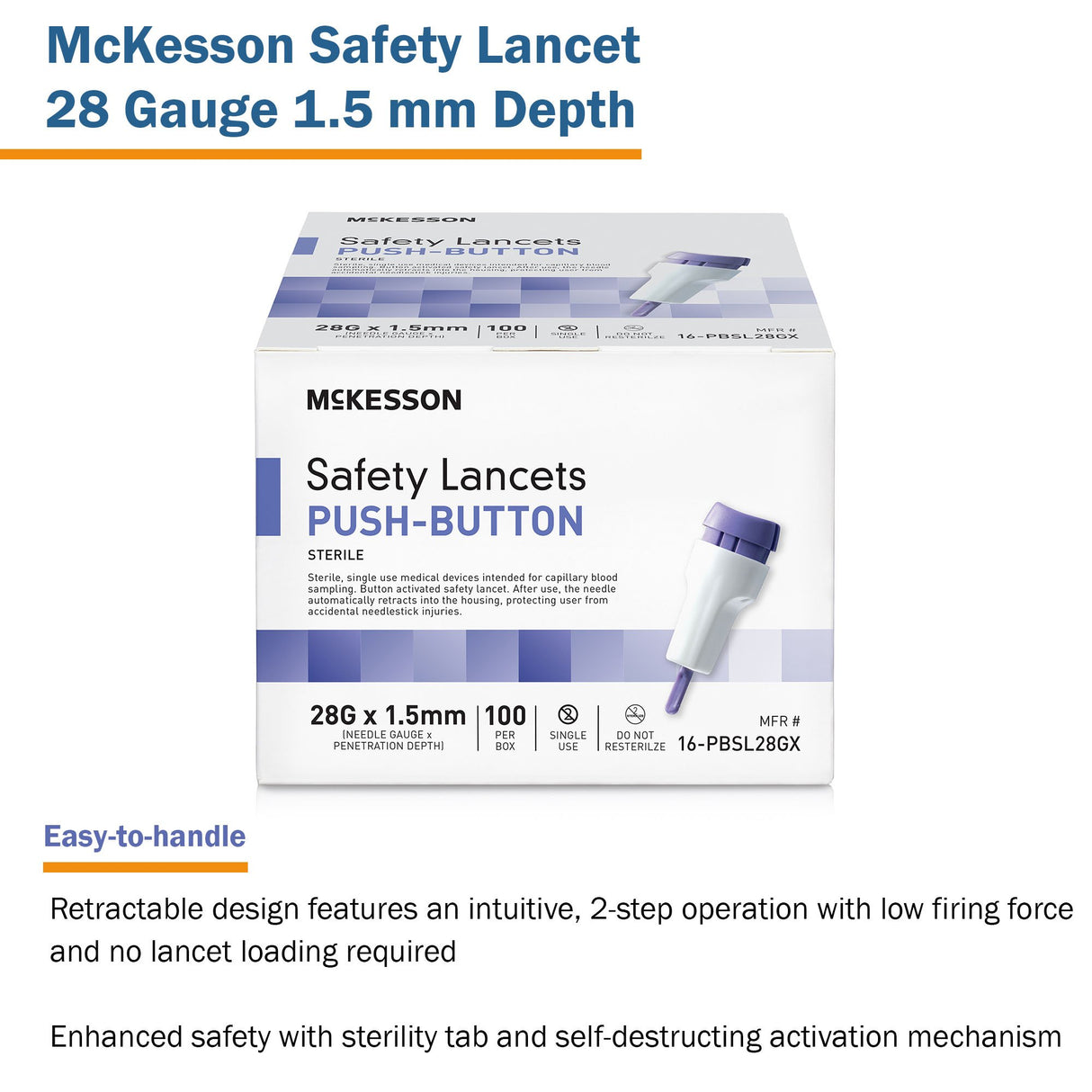 Safety Lancet McKesson 28 Gauge Retractable Push Button Activation Finger - BeHope