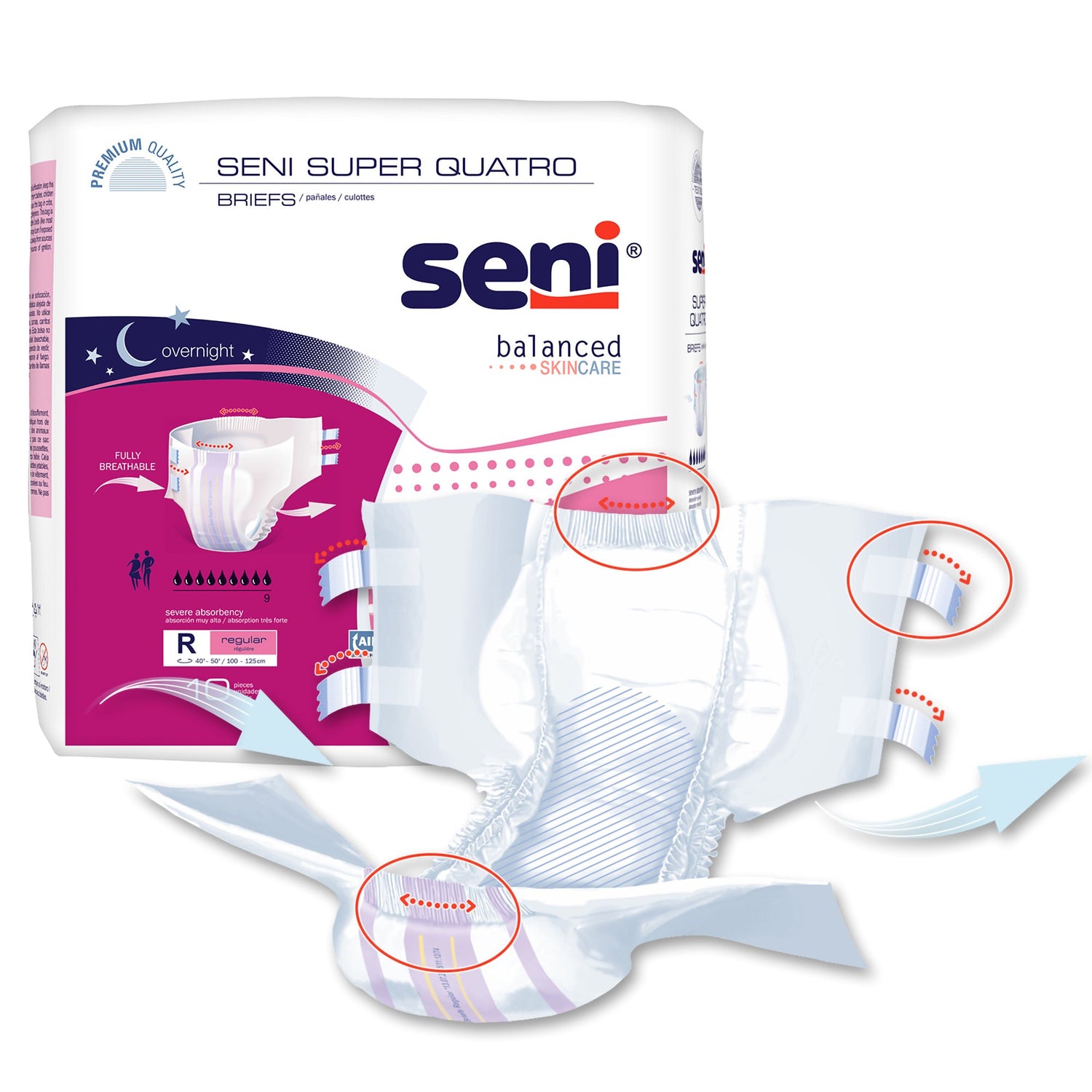 Unisex Adult Incontinence Brief Seni® Super Quatro Regular Disposable Heavy Absorbency - BeHope