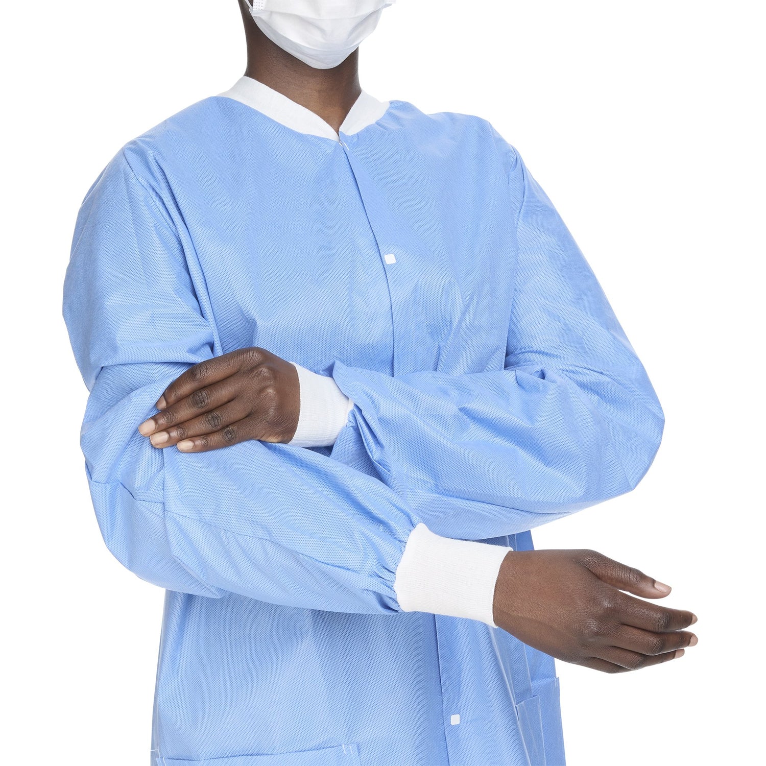 Lab Jacket Blue X-Large Hip Length 3-Layer SMS Disposable - BeHope