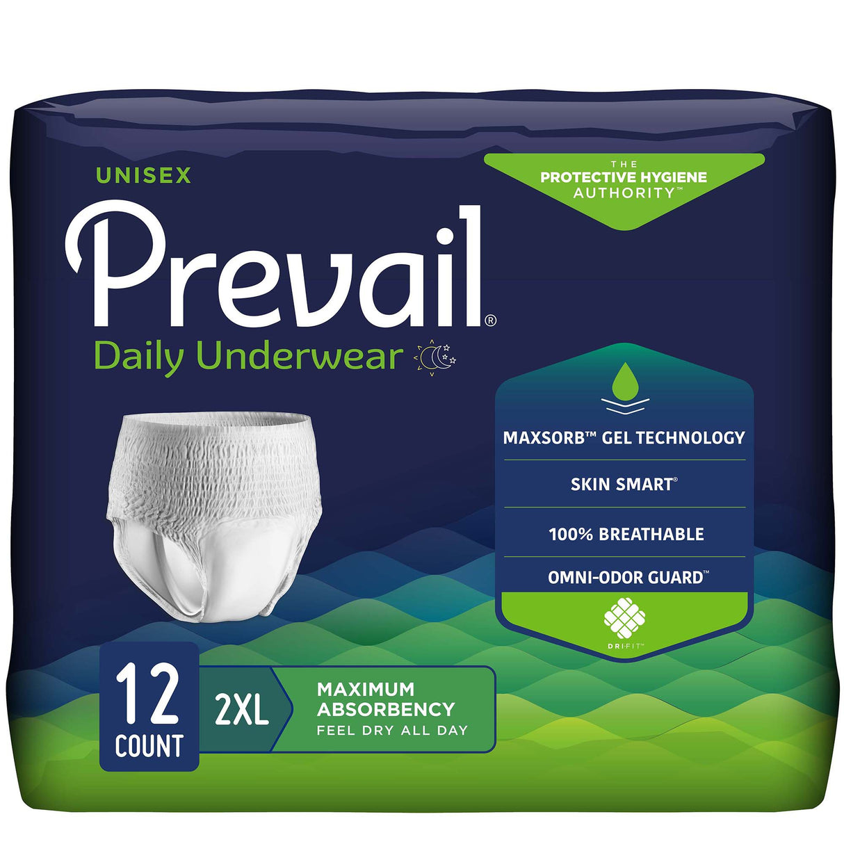 Unisex Adult Absorbent Underwear Prevail® Daily Underwear Extra Pull On with Tear Away Seams 2X-Large Disposable Moderate Absorbency - BeHope