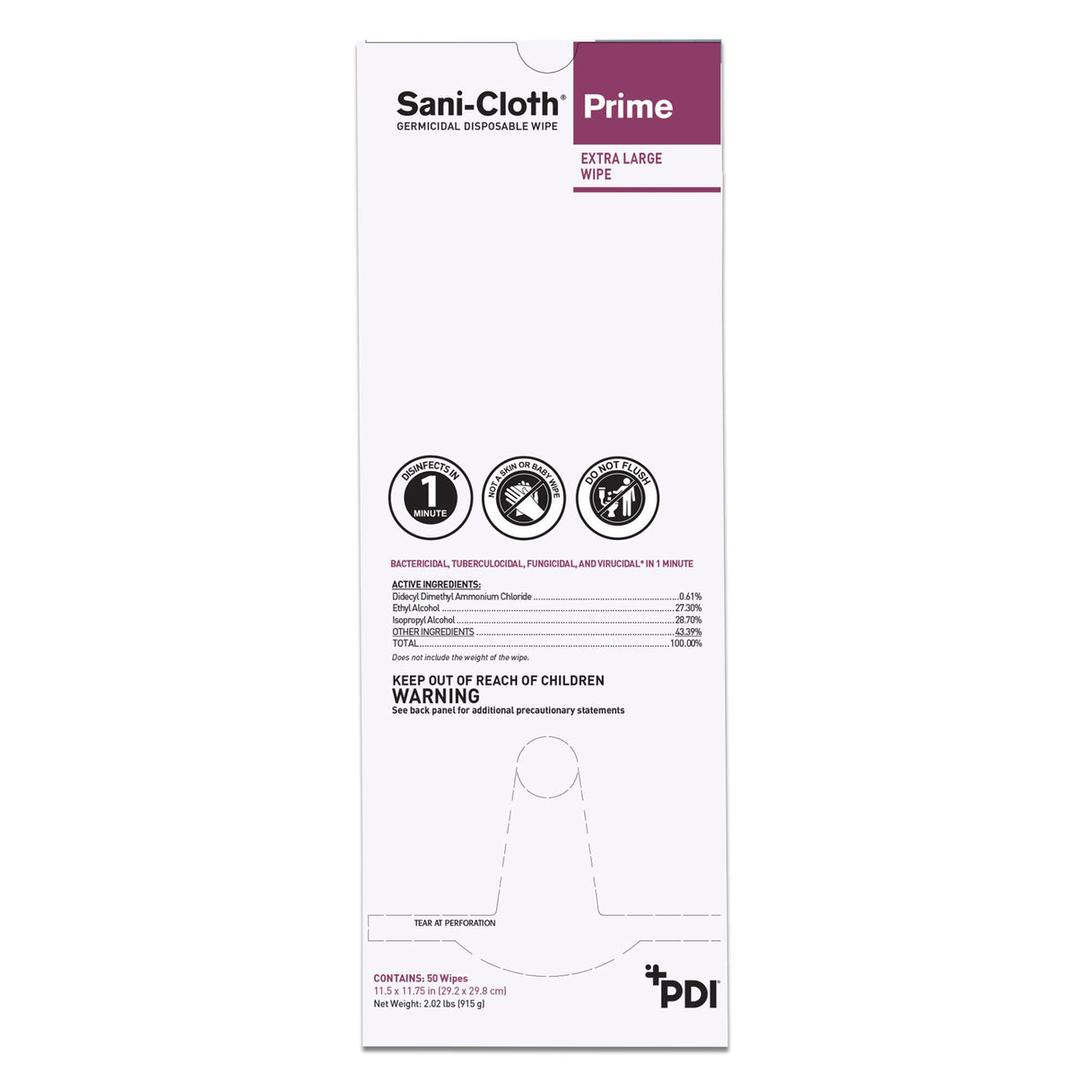 Surface Disinfectant Cleaner Sani-Cloth® Prime Premoistened Germicidal Manual Pull Wipe 50 Count Individual Packet Alcohol Scent NonSterile - BeHope