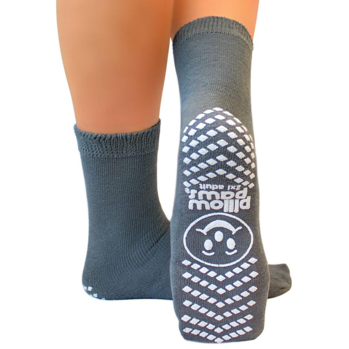 Slipper Socks Pillow Paws® Single Imprint Terries™ Unisex Adult 2X-Large Single Tread Single Patient Use Gray - BeHope