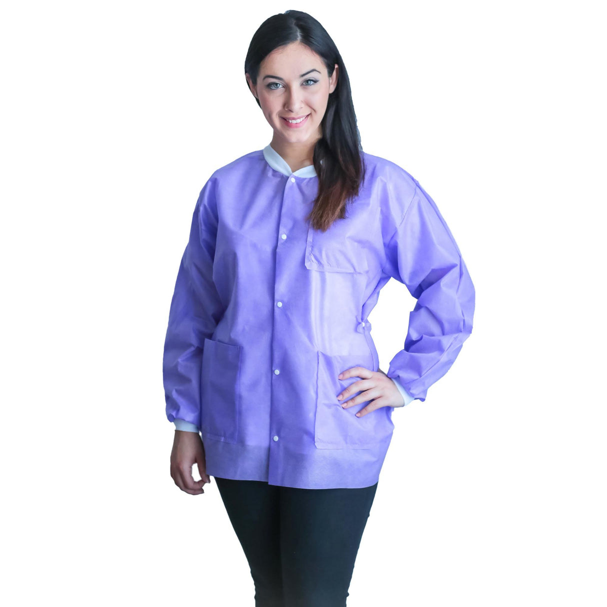 Lab Jacket FitMe™ Purple Medium Hip Length 3-Layer SMS Disposable - BeHope