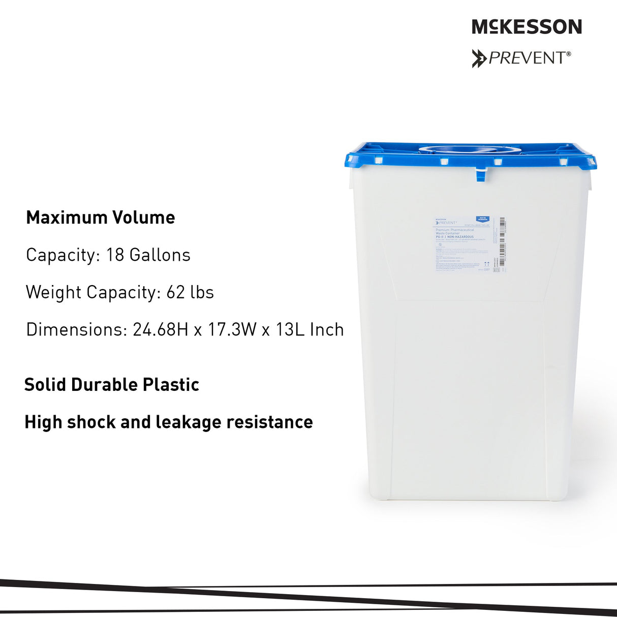 Pharmaceutical Waste Container McKesson Prevent® White Base 24-3/5 H X 17-3/10 W X 13 L Inch Vertical Entry 18 Gallon - BeHope