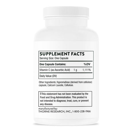 Vitamin C Supplement THORNE Ascorbic Acid Vitamin C 1 Gram Strength Capsule 60 per Bottle