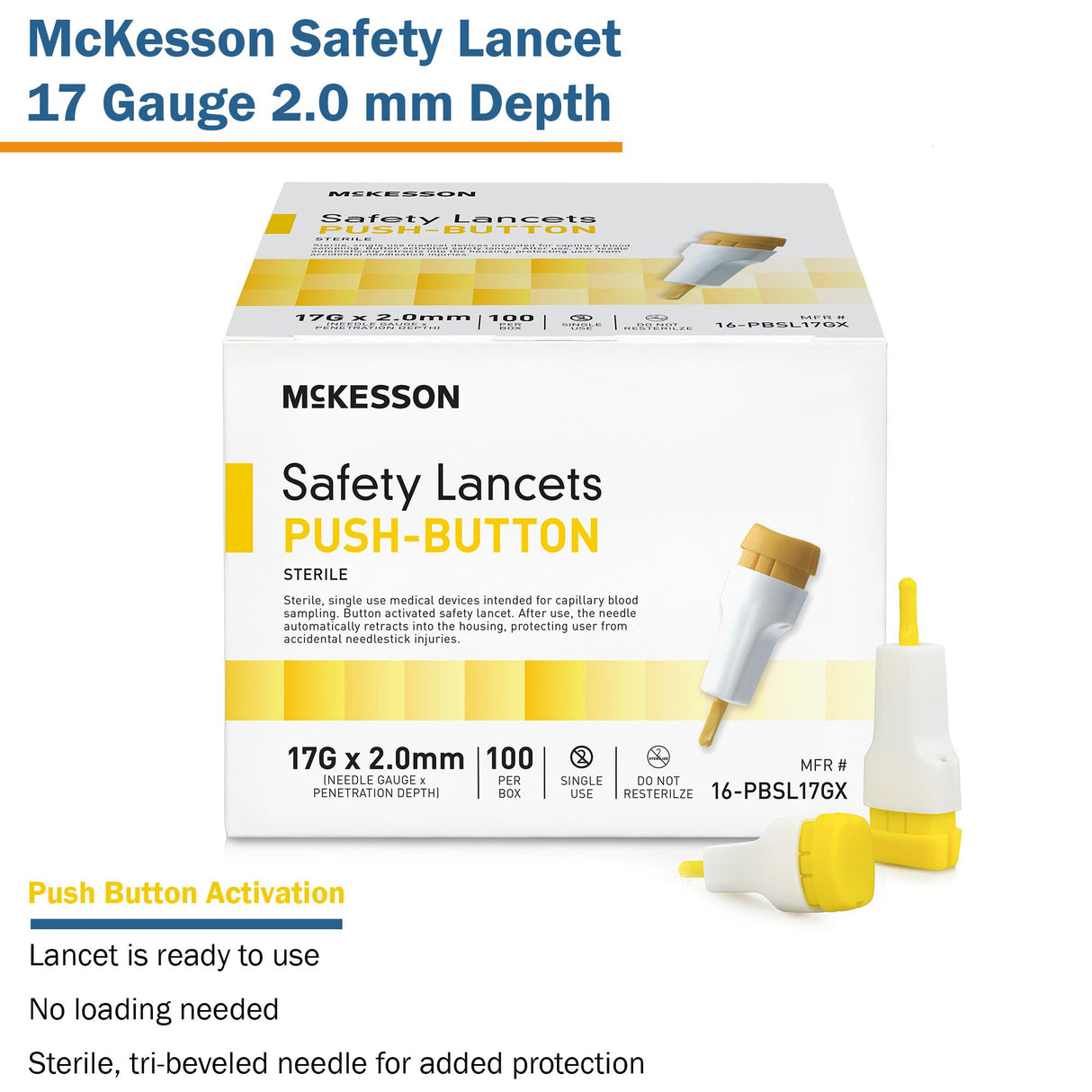 Safety Lancet McKesson 1.5 mm Blade Retractable Push Button Activation Finger - BeHope