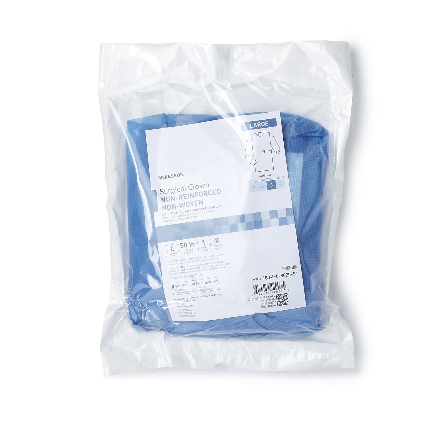 Non-Reinforced Surgical Gown with Towel McKesson Large Blue Sterile AAMI Level 3 Disposable - BeHope