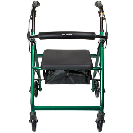 4 Wheel Rollator McKesson Green Adjustable Height / Folding Aluminum Frame - BeHope