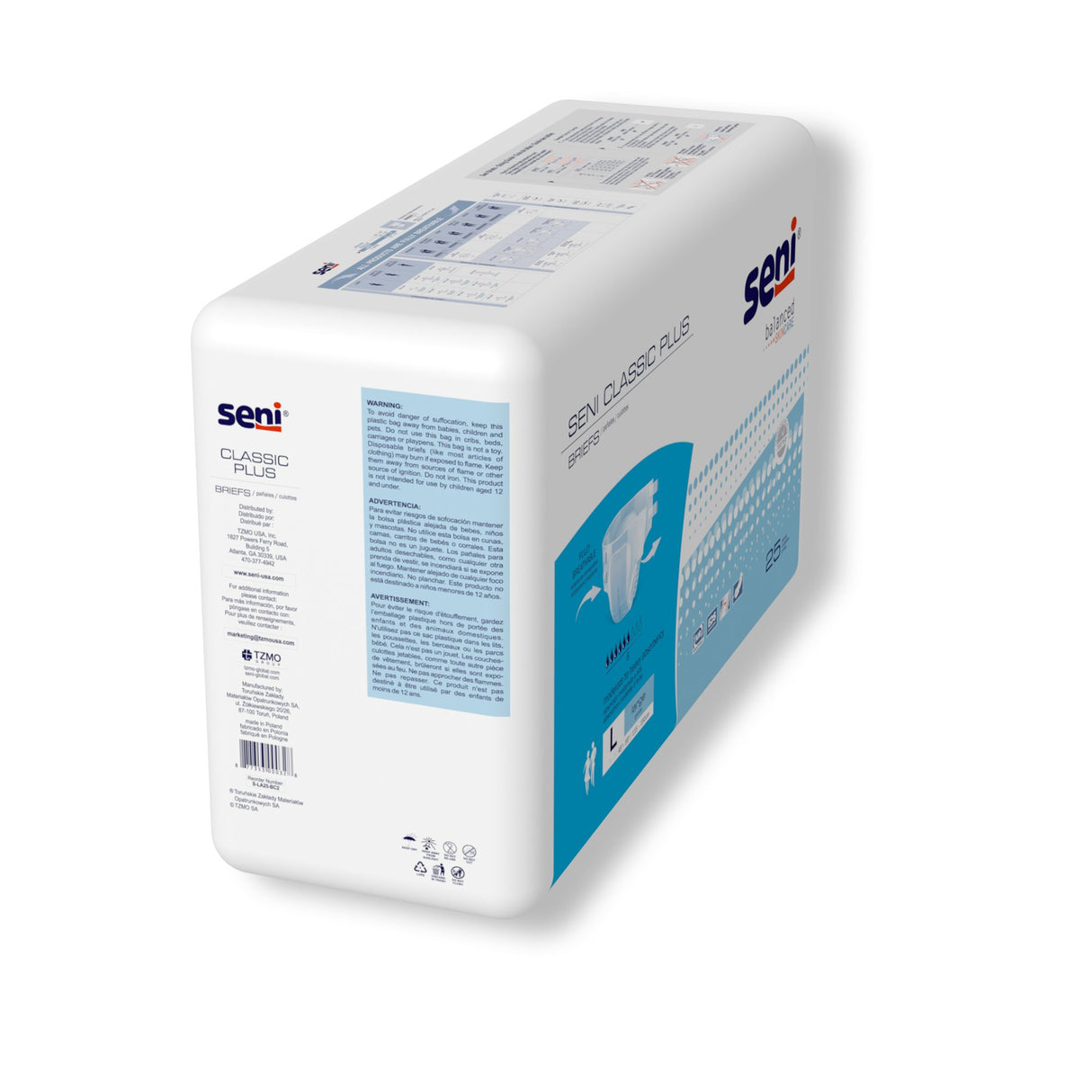 Unisex Adult Incontinence Brief Seni® Classic Plus Large Disposable Moderate Absorbency - BeHope