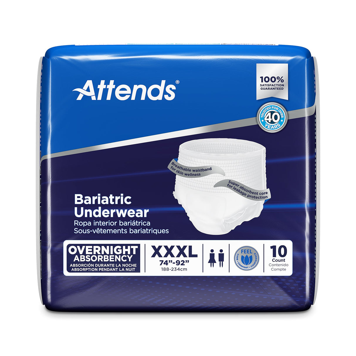 Unisex Adult Absorbent Underwear Attends® Bariatric Pull On with Tear Away Seams 3X-Large Disposable Heavy Absorbency - BeHope