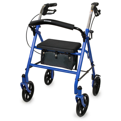 4 Wheel Rollator McKesson Blue Adjustable Height / Folding Steel Frame - BeHope