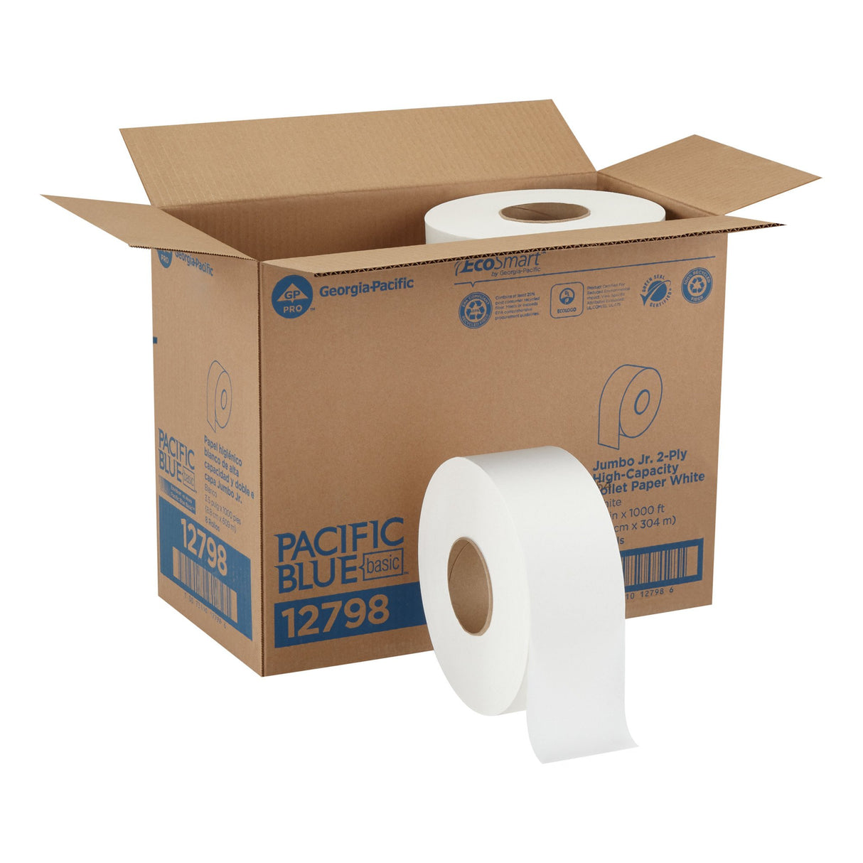Toilet Tissue Pacific Blue Basic™ White 2-Ply Jumbo Size Cored Roll Continuous Sheet 3-1/5 Inch X 1000 Foot - BeHope