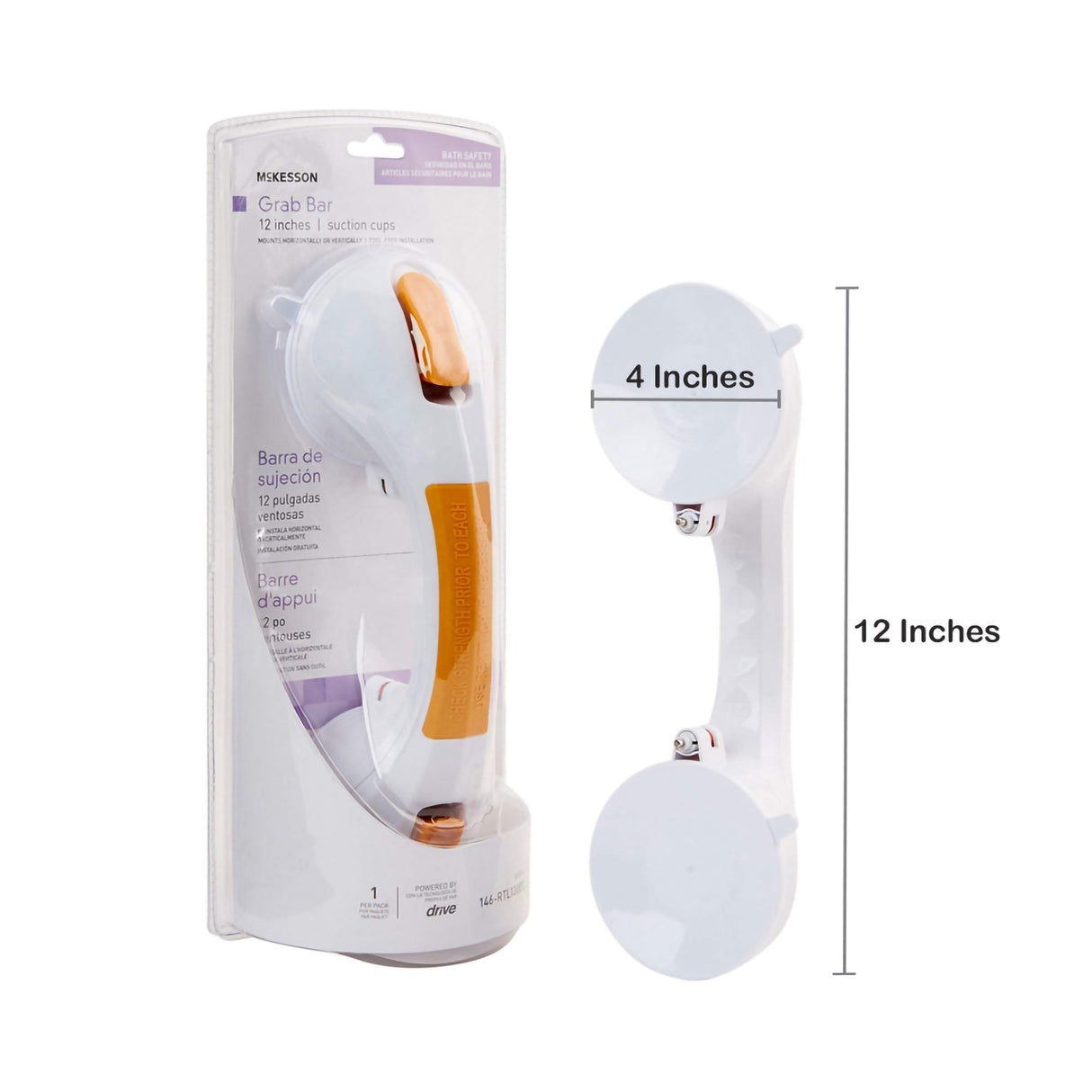 Suction-Cup Grab Bar McKesson White / Yellow Plastic - BeHope