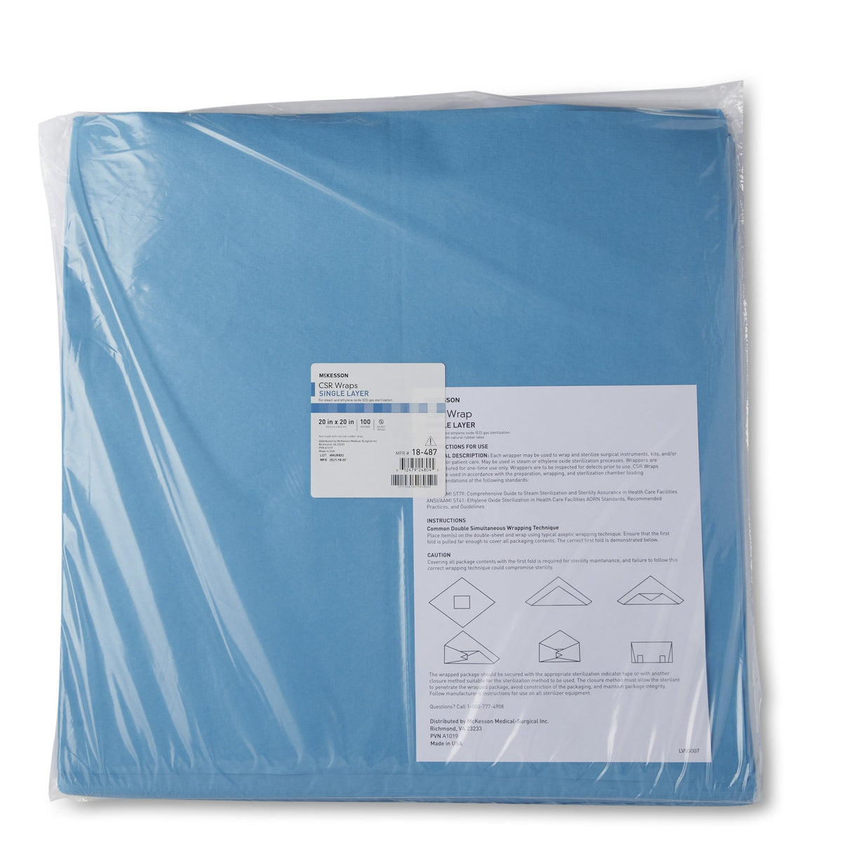 McKesson Sterilization Wrap Blue 20 X 20 Inch Single Layer Cellulose Steam / EO Gas - BeHope