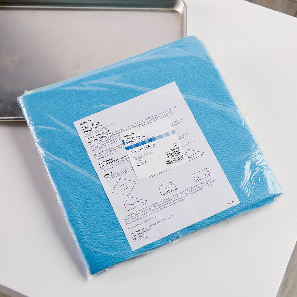 McKesson Sterilization Wrap Blue 15 X 15 Inch Single Layer Cellulose Steam / EO Gas - BeHope