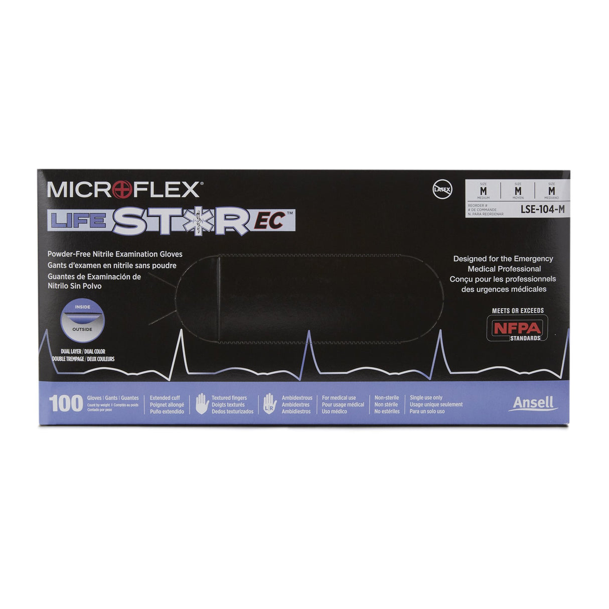 Exam Glove LifeStar™ EC Medium NonSterile Nitrile Extended Cuff Length Textured Fingertips White / Blue Fentanyl Tested - BeHope