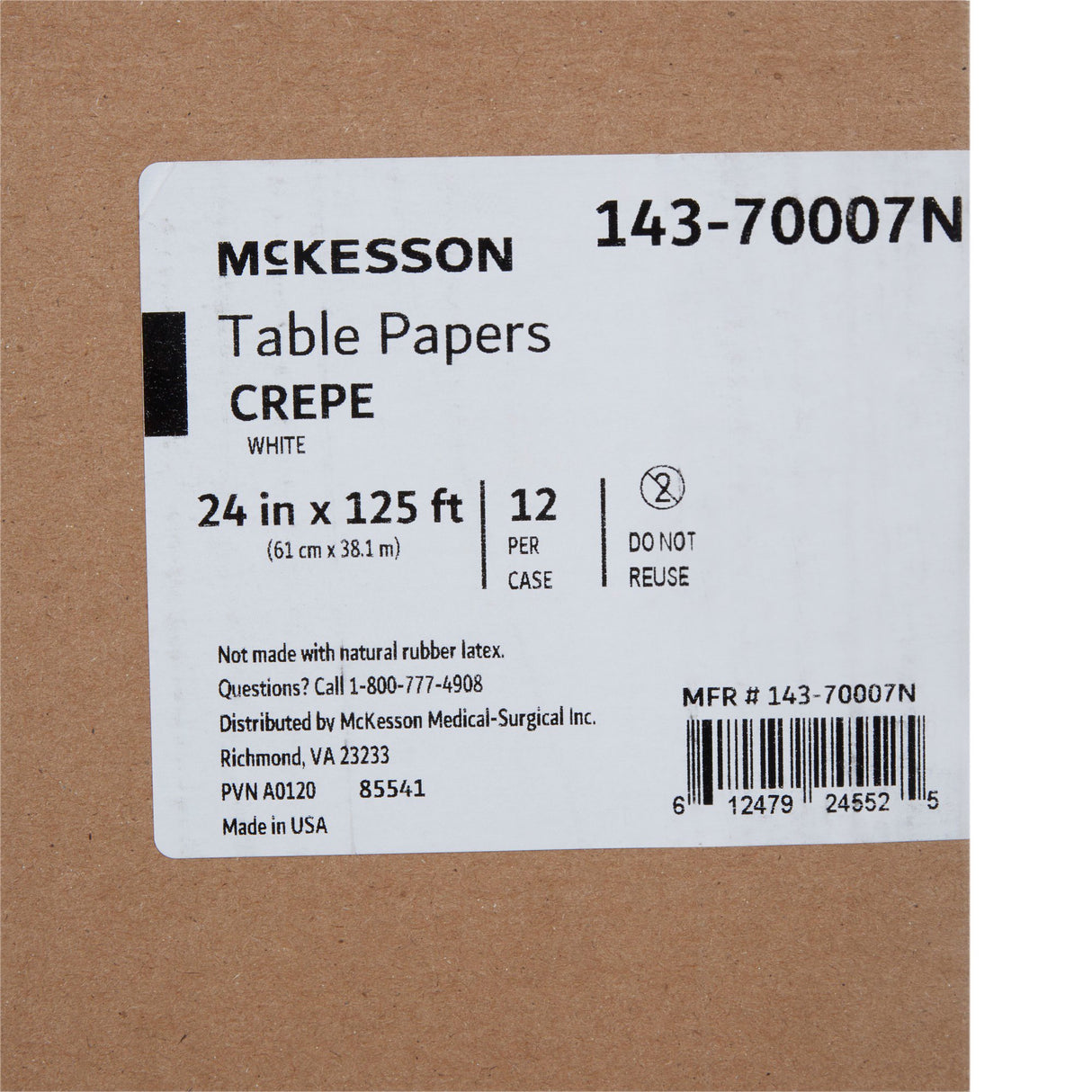 Table Paper McKesson 24 Inch Width 125 Foot Length White Crepe - BeHope