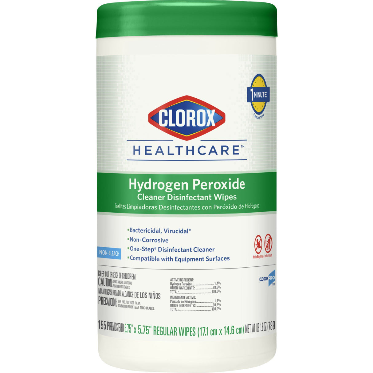 Surface Disinfectant Cleaner Clorox Healthcare® Premoistened Hydrogen Peroxide Based Manual Pull Wipe 155 Count Canister Unscented NonSterile - BeHope