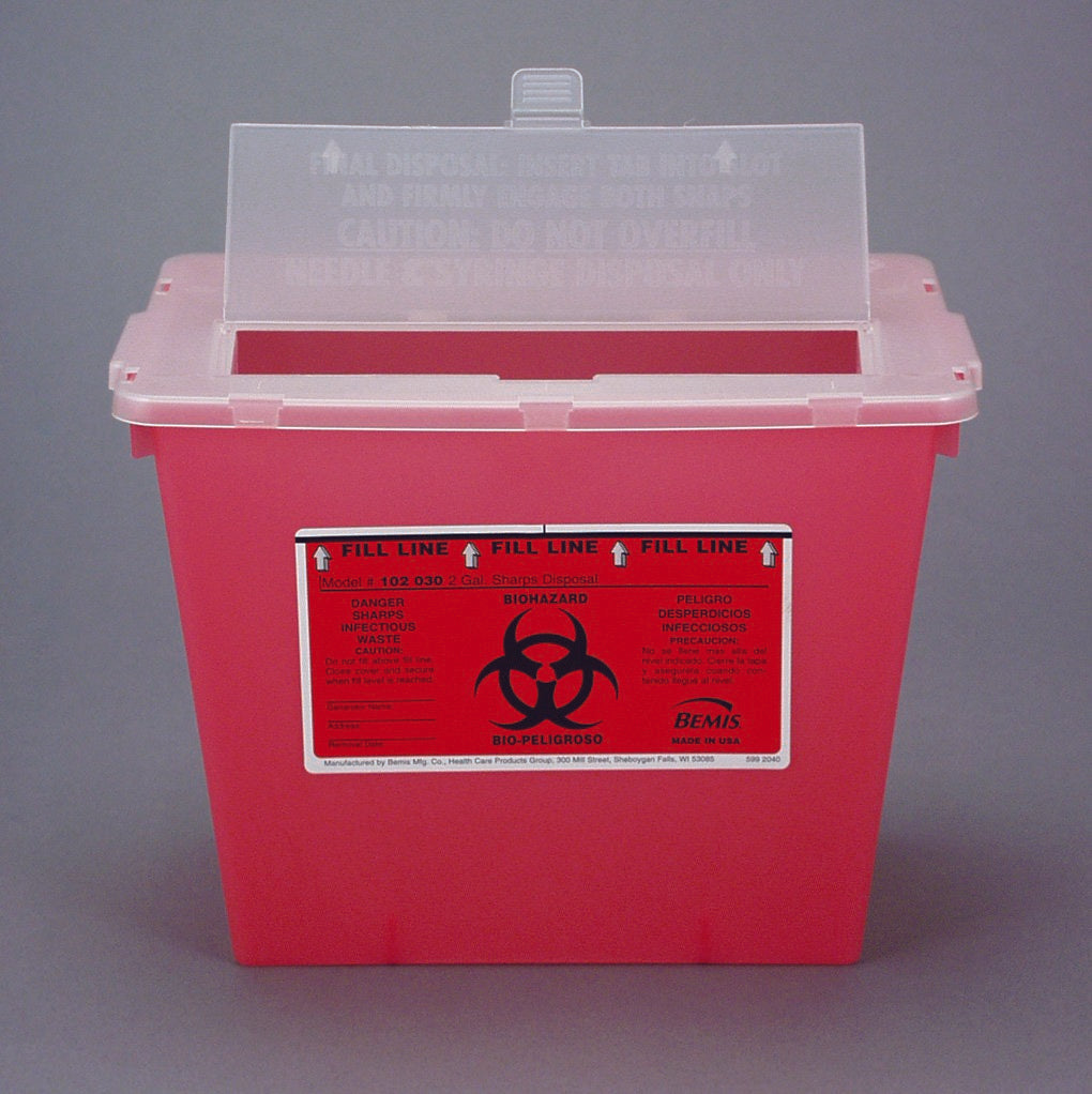 Sharps Container Bemis™ Sentinel Translucent Red Base 8-5/8 H X 11-5/8 L X 7-3/4 W Inch Horizontal Entry 2 Gallon - BeHope